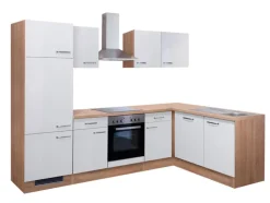 QUARTIER Küchenwinkel Valero Weiß Hochglanz/Eiche Sonoma Nachbildung 280 x 170 cm