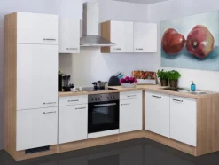 QUARTIER Küchenwinkel Valero Weiß Hochglanz/Eiche Sonoma Nachbildung 280 x 170 cm