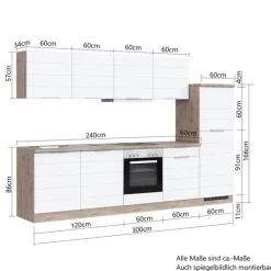 Küchenzeile KOPENHAGEN 300cm Wotan Eiche Dekor/Matt-Grau