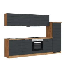 Küchenzeile KOPENHAGEN 300cm Wotan Eiche Dekor/Matt-Grau