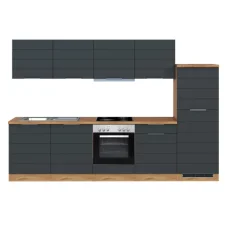 Küchenzeile KOPENHAGEN 300cm Wotan Eiche Dekor/Matt-Grau