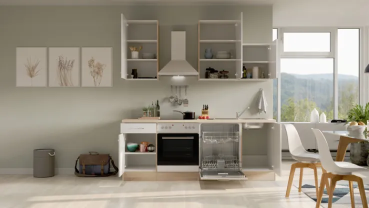 QUARTIER Küchenzeile LUKE Weiß Hochglanz/Sonoma Eiche NB ca. 220x234 x 60 cm