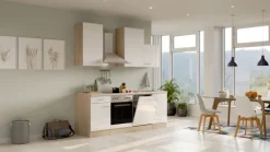 QUARTIER Küchenzeile LUKE Weiß Hochglanz/Sonoma Eiche NB ca. 220x234 x 60 cm