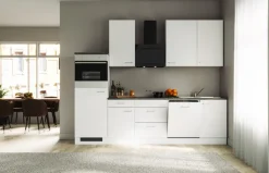 QUARTIER Küchenzeile PETE Weiß Matt/Weiß Caledonia Dekor ca. 280x234x60 cm