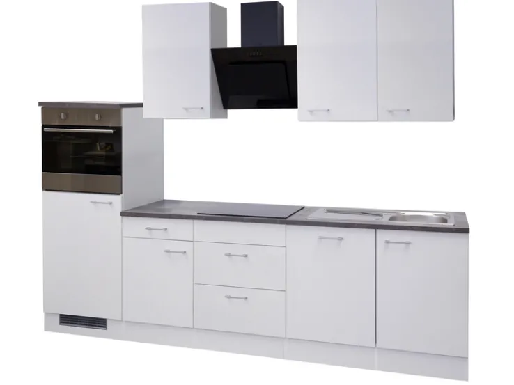 QUARTIER Küchenzeile PETE Weiß Matt/Weiß Caledonia Dekor ca. 280x234x60 cm