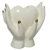 Kerzenständer HANDS 13 cm weiß /goldfarbig