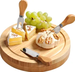 KESPER Käseschneidebrett mit Besteck Bambus, 23 x 23 x 3,6 cm