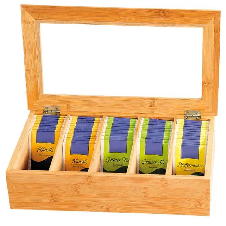 KESPER Tee-Box mit Sichtfenster 5 Fächer Bambus