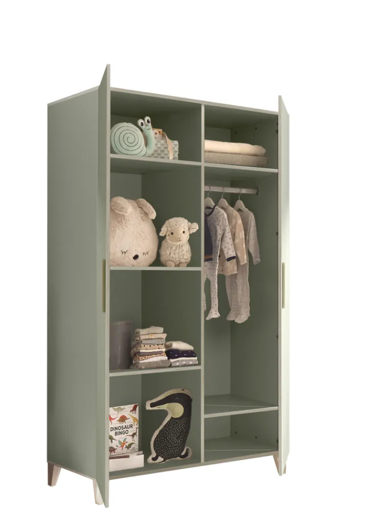 Kinder Kinder-Drehtürenschrank PRIZZI 100 x 200 cm pastellgrün/ braun