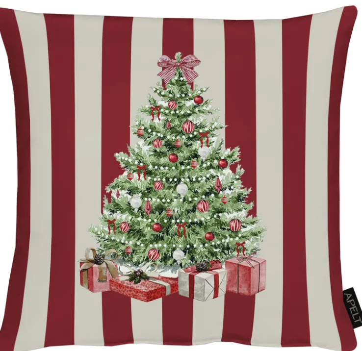 APELT Kissenhülle TANNENBAUM AUF STREIFEN 40x40cm rot