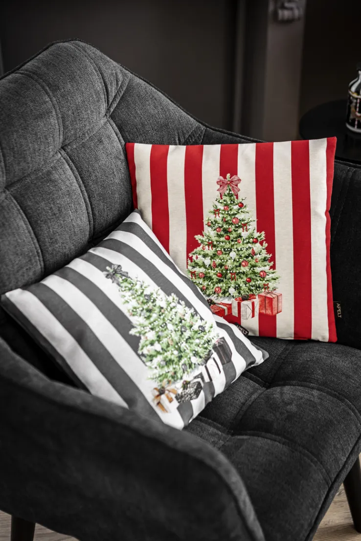 APELT Kissenhülle TANNENBAUM AUF STREIFEN 40x40cm rot