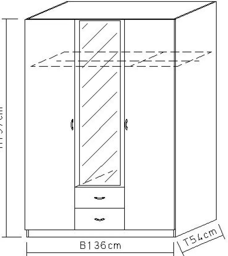QUARTIER Kleiderschrank CASE 136 x 197 cm Sonoma Eiche/Alpinweiß
