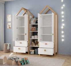 Kinder Kleiderschrank-Set BEACH 3-teilig Kiefer weiß/ Abs. Birke