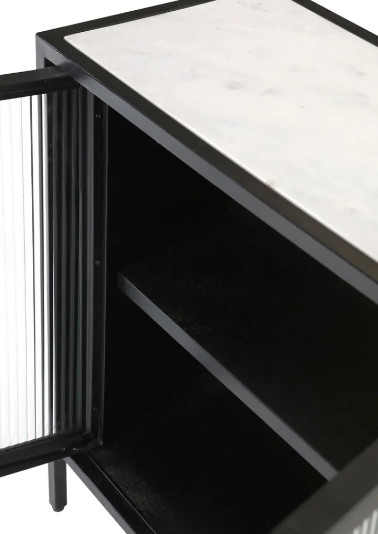 QUARTIER Kommode 70 x 72 cm Platte Marmor weiß/Türfront Strukturglas