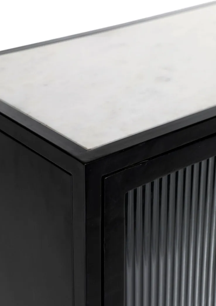 QUARTIER Kommode 70 x 72 cm Platte Marmor weiß/Türfront Strukturglas