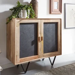 Kommode 80 x 75 cm Schwarz/ Mango massiv