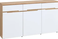 Kommode CLYDE 150 x 82 cm Weiß Supermatt/Mauvella-Oak-Dekor