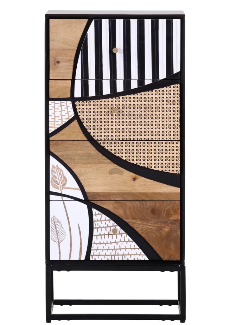 QUARTIER Kommode DAKOTA Mango massiv 110 x 50 x 42 cm gebeizt Mehrfarbig/Schwarz