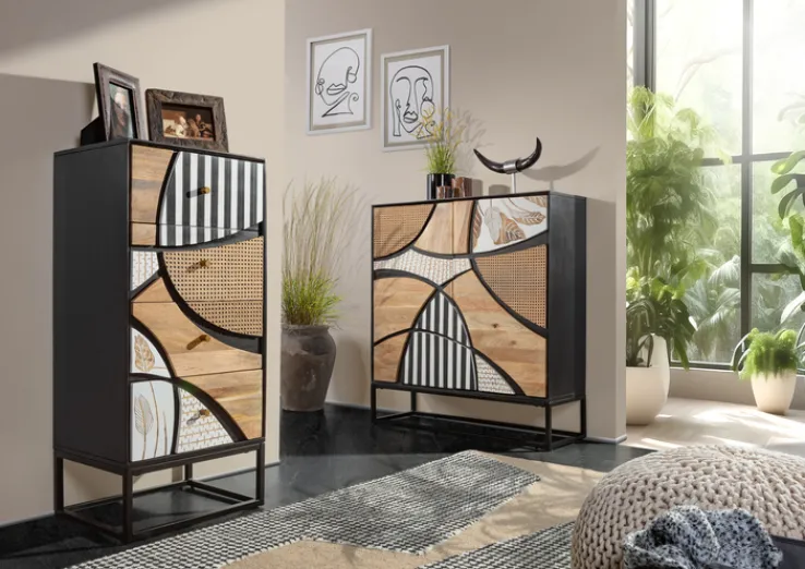 QUARTIER Kommode DAKOTA Mango massiv 110 x 50 x 42 cm gebeizt Mehrfarbig/Schwarz