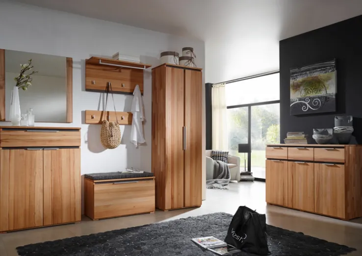 Kommode VICENZA 80 x 89 cm Kernbuche massiv natur geölt/Absetzung Anthrazit gebeizt