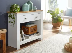 Konsolentisch 85 x 76 cm Eiche weiss braun