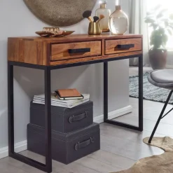 Konsolentisch 90 x 77 cm Sheesham braun schwarz