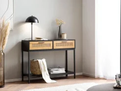 Konsolentisch 100 x 75 x 30 cm Schwarz/ Wiener Geflecht