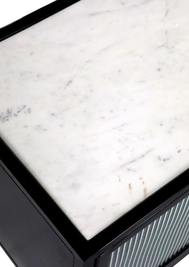 QUARTIER Lowboard 140 x 52 cm Platte Marmor weiß/Türfront Strukturglas