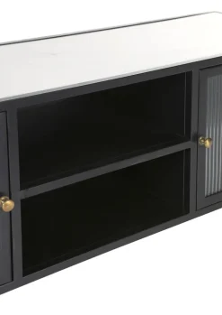 QUARTIER Lowboard 140 x 52 cm Platte Marmor weiß/Türfront Strukturglas