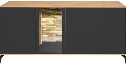 QUARTIER Lowboard COMO 169 x 65 cm Anthrazit matt Lack/Asteiche-Dekor