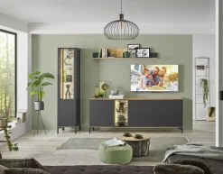 QUARTIER Lowboard COMO 169 x 65 cm Anthrazit matt Lack/Asteiche-Dekor