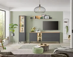 QUARTIER Lowboard COMO 169 x 65 cm Anthrazit matt Lack/Asteiche-Dekor