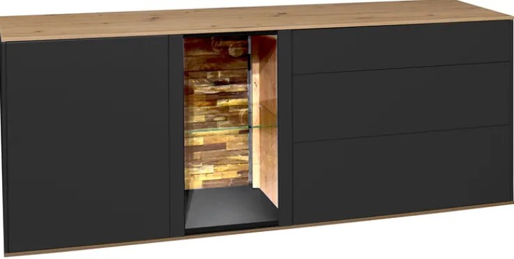 QUARTIER Lowboard COMO 207x65 cm Anthrazit matt Lack/Asteiche-Dekor