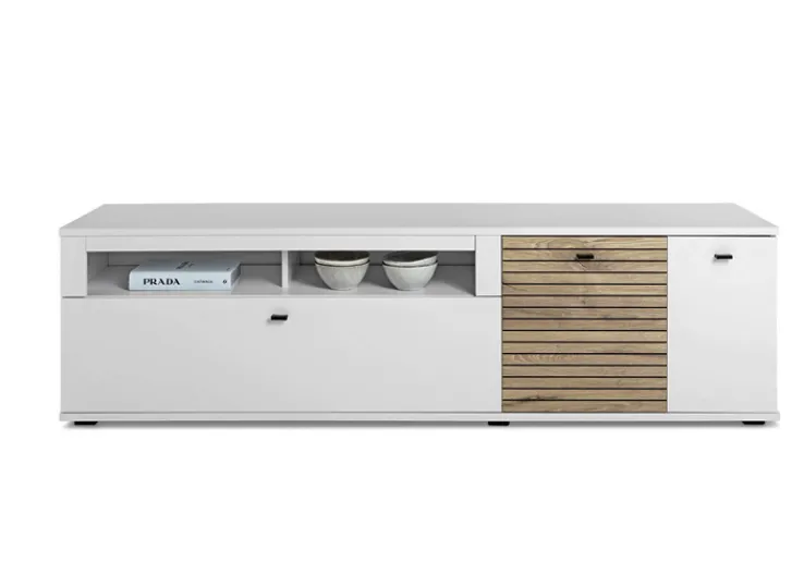 QUARTIER Lowboard OLIVIO 195x53 cm Weiß / Nox Oak