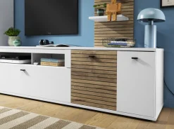 QUARTIER Lowboard OLIVIO 195x53 cm Weiß / Nox Oak