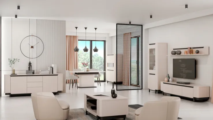 QUARTIER Lowboard VODOL 205x49 cm Sand/Schwarz