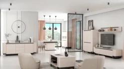 QUARTIER Lowboard VODOL 205x49 cm Sand/Schwarz