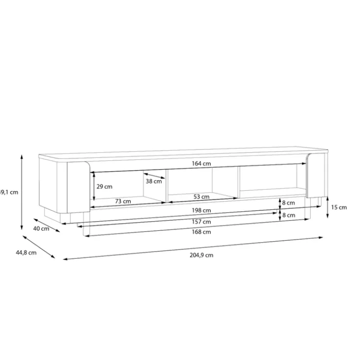 QUARTIER Lowboard VODOL 205x49 cm Sand/Schwarz