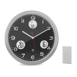 Mebus Digitalwanduhr Metall/Kunststoff Durchmesser 30 cm Schwarz/Alu-/Nickelfarbig/Weiß