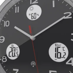 Mebus Digitalwanduhr Metall/Kunststoff Durchmesser 30 cm Schwarz/Alu-/Nickelfarbig/Weiß