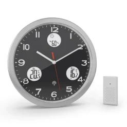 Mebus Digitalwanduhr Metall/Kunststoff Durchmesser 30 cm Schwarz/Alu-/Nickelfarbig/Weiß