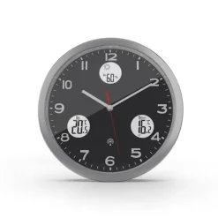 Mebus Digitalwanduhr Metall/Kunststoff Durchmesser 30 cm Schwarz/Alu-/Nickelfarbig/Weiß