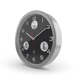 Mebus Digitalwanduhr Metall/Kunststoff Durchmesser 30 cm Schwarz/Alu-/Nickelfarbig/Weiß