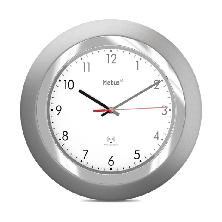 Mebus Funk-Wanduhr 25 cm silberfarbig/schwarz/rot