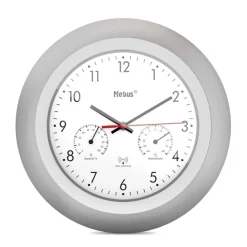 Mebus Funk-Wanduhr mit Thermo- und Hygrometer 30 cm silberfarbig