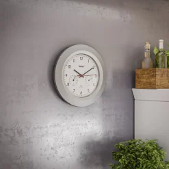 Mebus Funk-Wanduhr mit Thermo- und Hygrometer 30 cm silberfarbig