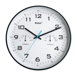 Mebus Funk-Wanduhr mit Thermo- und Hygrometer 30 cm schwarz/weiß