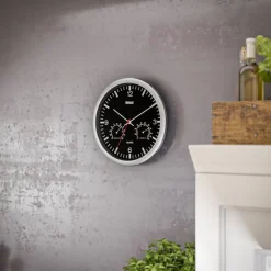 Mebus Quarz-Wanduhr mit Thermo- und Hygrometer 25 cm schwarz