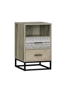 Nachtkommode 39,5 x 62 cm natur/Dekorfolie grau gemustert