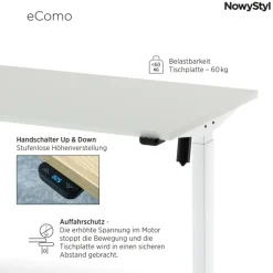 Nowy Styl Schreibtisch ECOMO 135 x 65 cm Lichtgrau/ Weiß